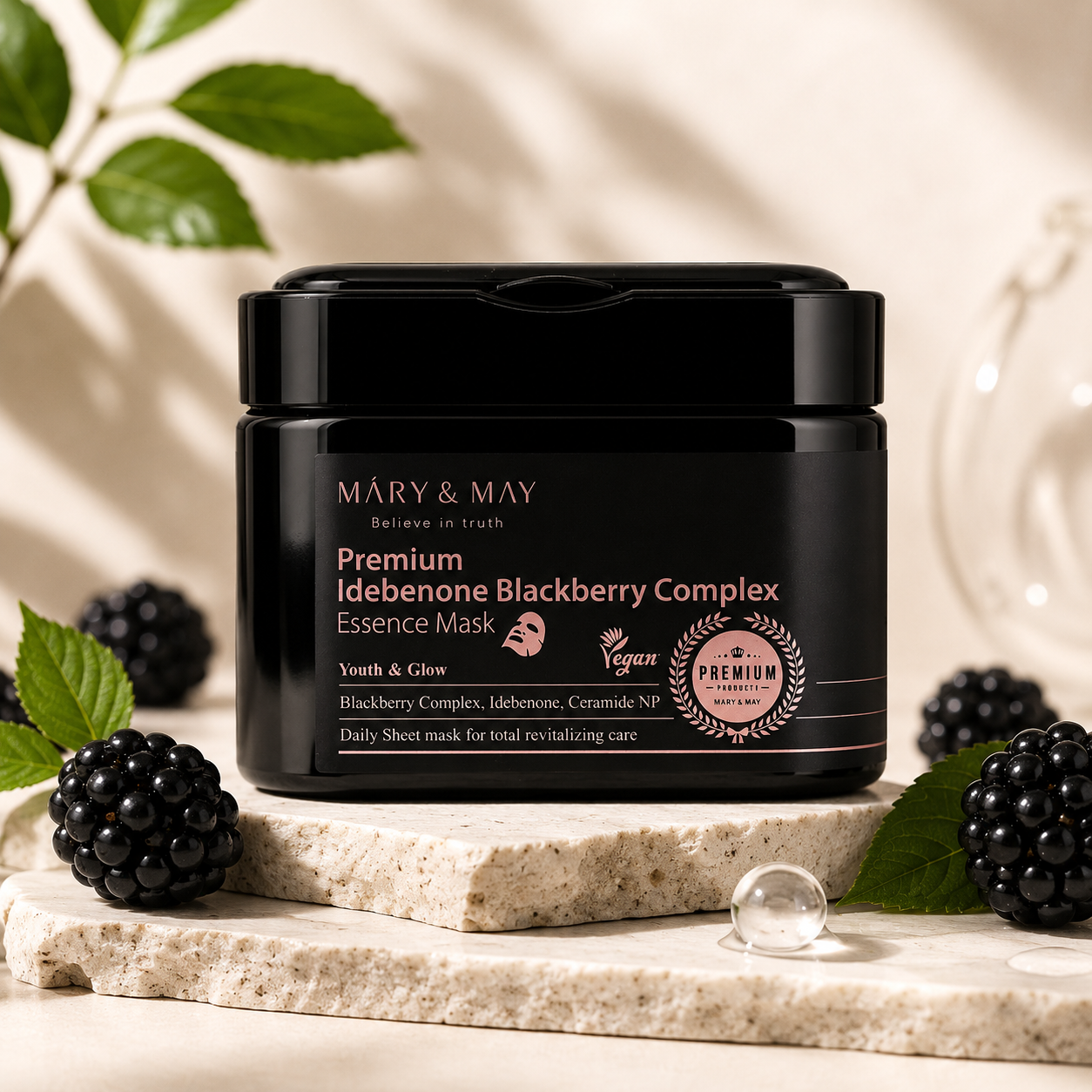 Mary&May Premium Idebenon gervuogių komplekso esencijos kaukė, 20 vnt.* 250 g
