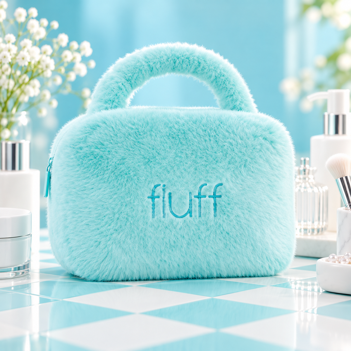FLUFF didelė žydra kosmetinė su rankenėle