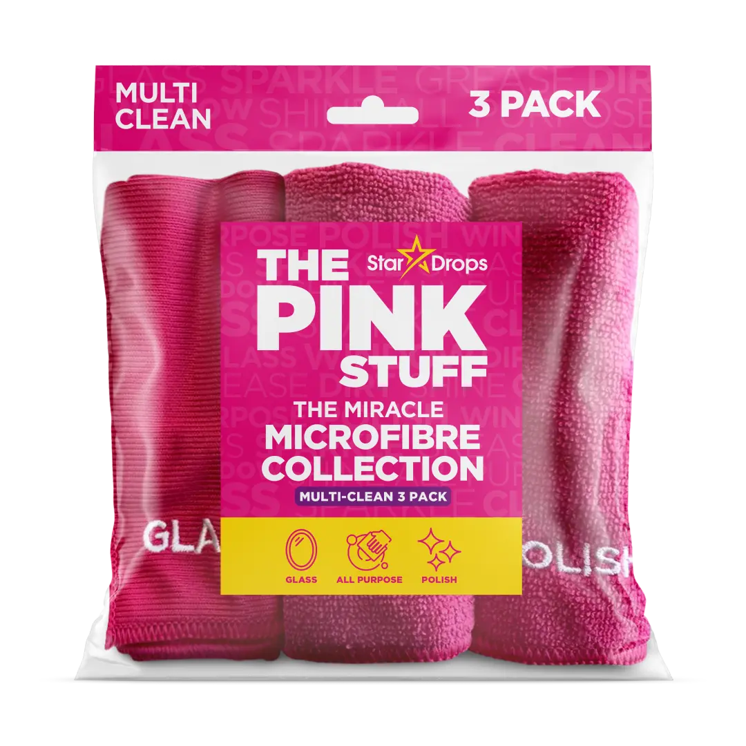 THE PINK STUFF MICROFIBRE MULTI CLEAN - skirtingų rūšių, valymo šluostės 3 vnt
