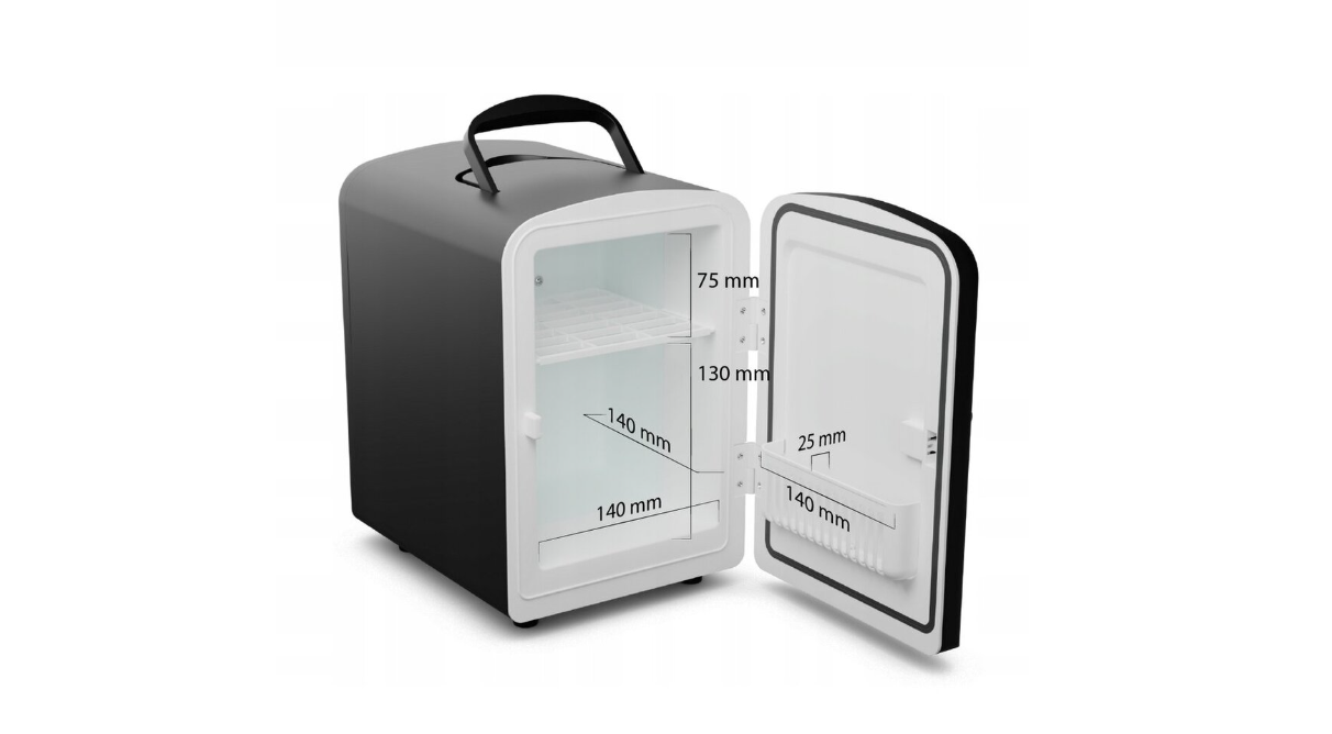 "Fluff" mini kosmetikos šaldytuvas. Juodos spalvos su aukso spalvos rankenėlėmis.