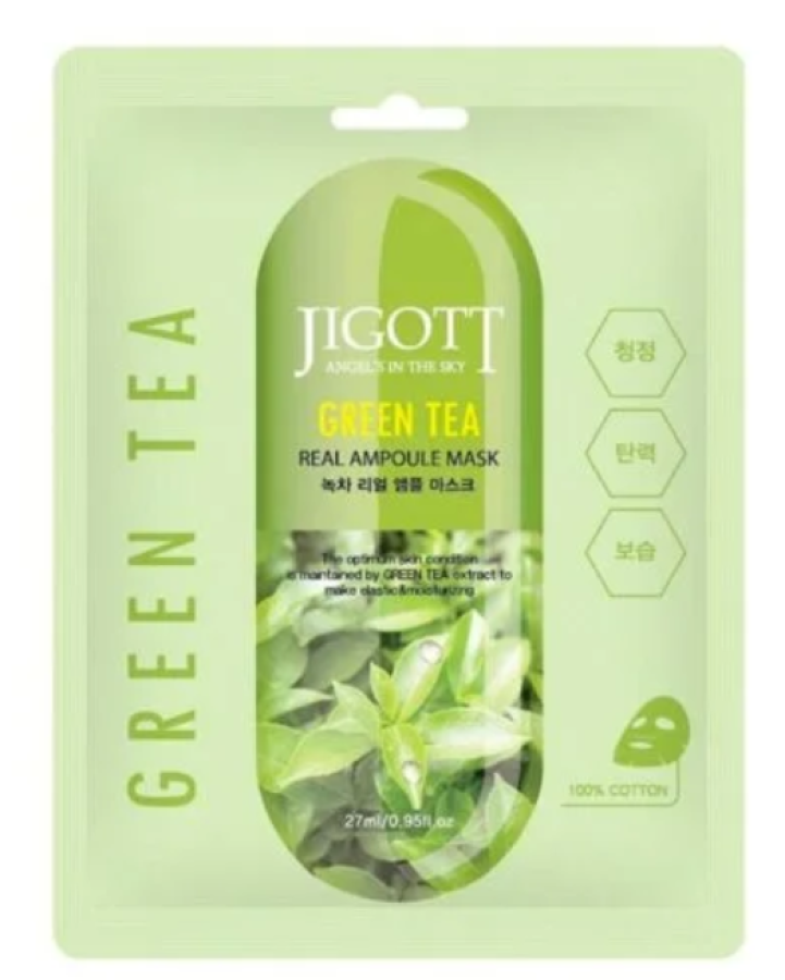 Jigott Green Tea Real Ampoule veido kaukė su žaliąja arbata, 27 ml