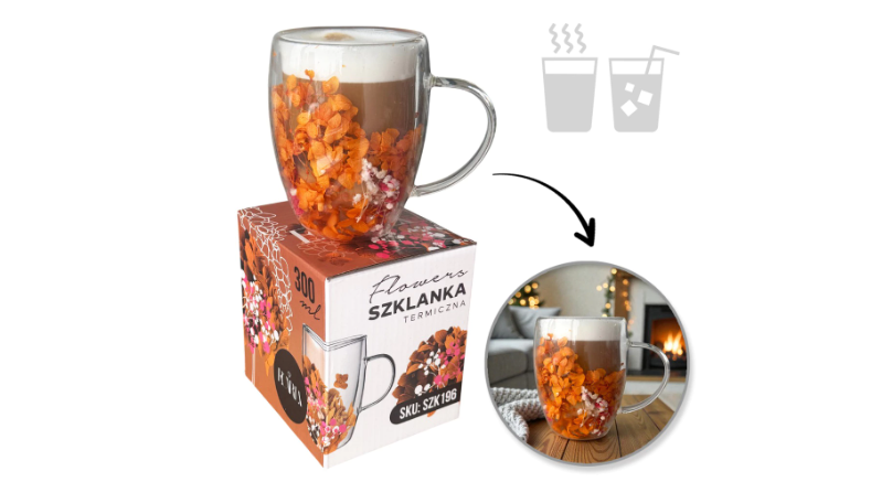 Termostiklas su gėlėmis viduje 300ml (SZK:196).