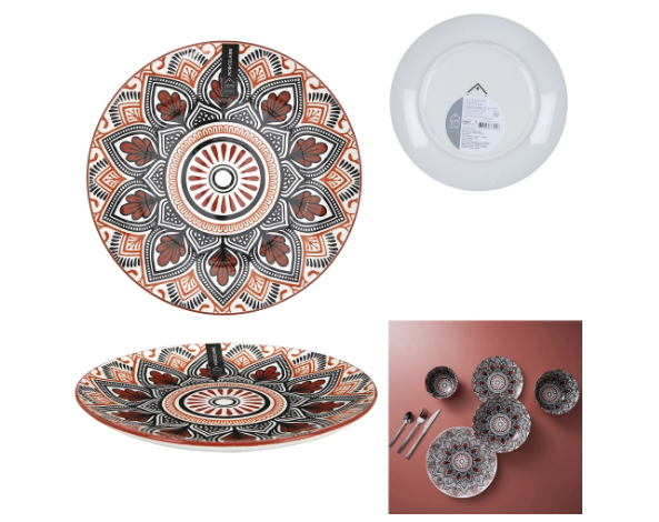 Mandalos lėkštė su oranžinės-raudonos spalvos raštais