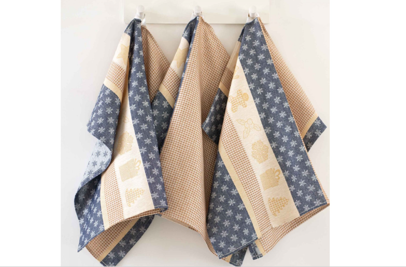 Žavus virtuvinių rankšluosčių rinkinys "Ciastek". Melsvai pilkos spalvos. 3vnt, dydis 50x70.