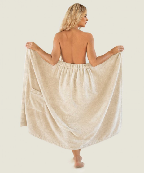 Smėlio spalvos saunos rankšluostis "Pareo" dydis 90*140.