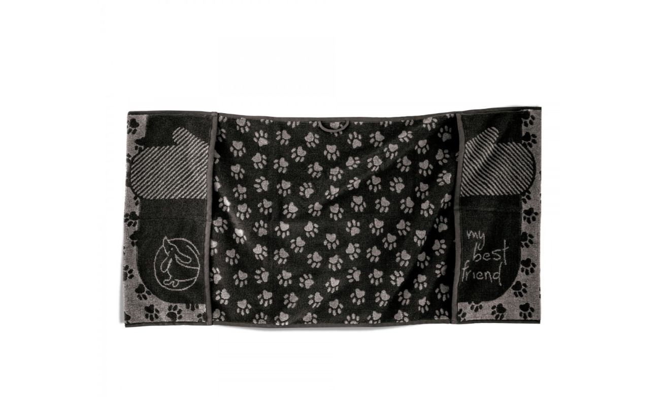 BEST FRIEND naminių gyvūnėlių rankšluostis, juodai pilkas. Dydis 50x100.