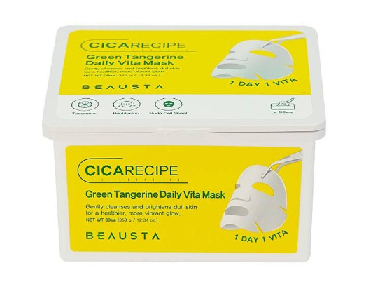 "Beausta cicarecipe green tangerine daily vita mask set" Šviesinančių lakštinių kaukių rinkinys su vitaminu C, 30 vnt.