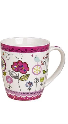 Porcelianinis puodelis su gėlių dekoru