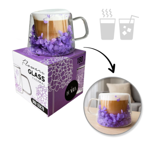 Termostiklas su gėlėmis viduje 180ml. SZK:76