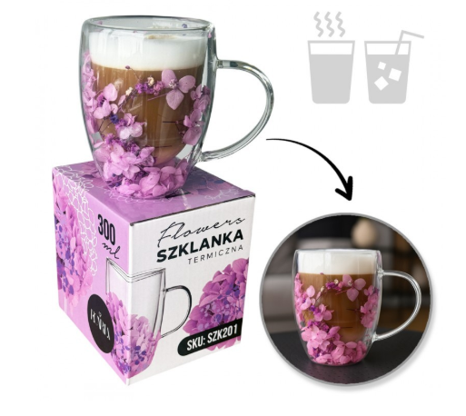 Termostiklas su gėlėmis viduje 300ml (SZK:201).