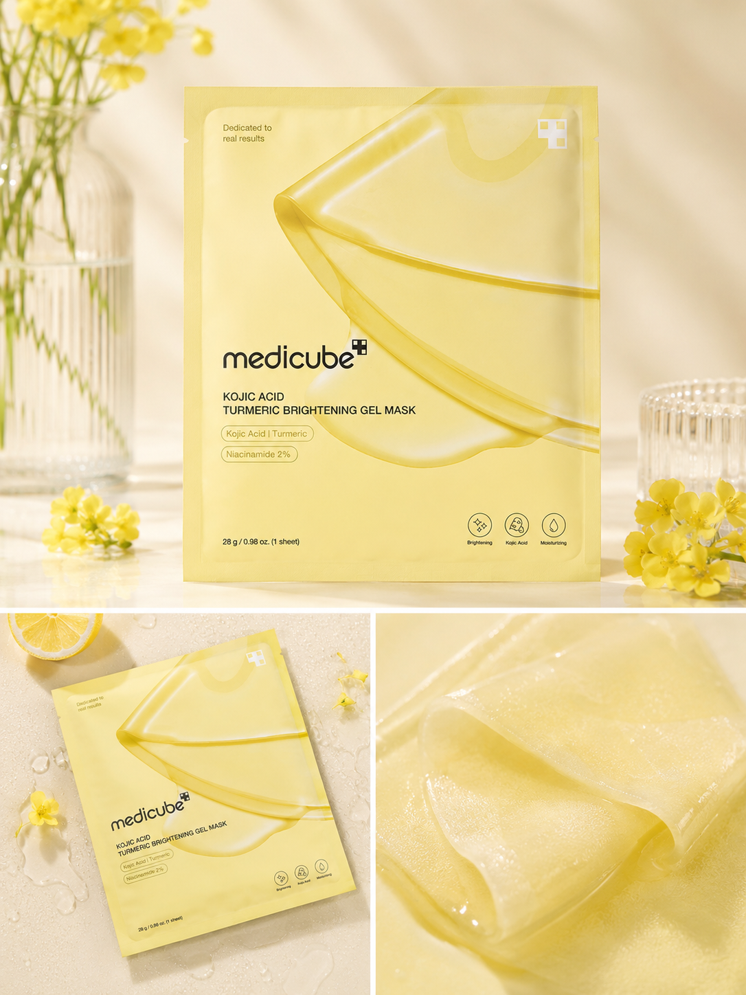 MEDICUBE kojiko rūgšties ir ciberžolės skaistinamoji gelinė kaukė, 1 vnt.