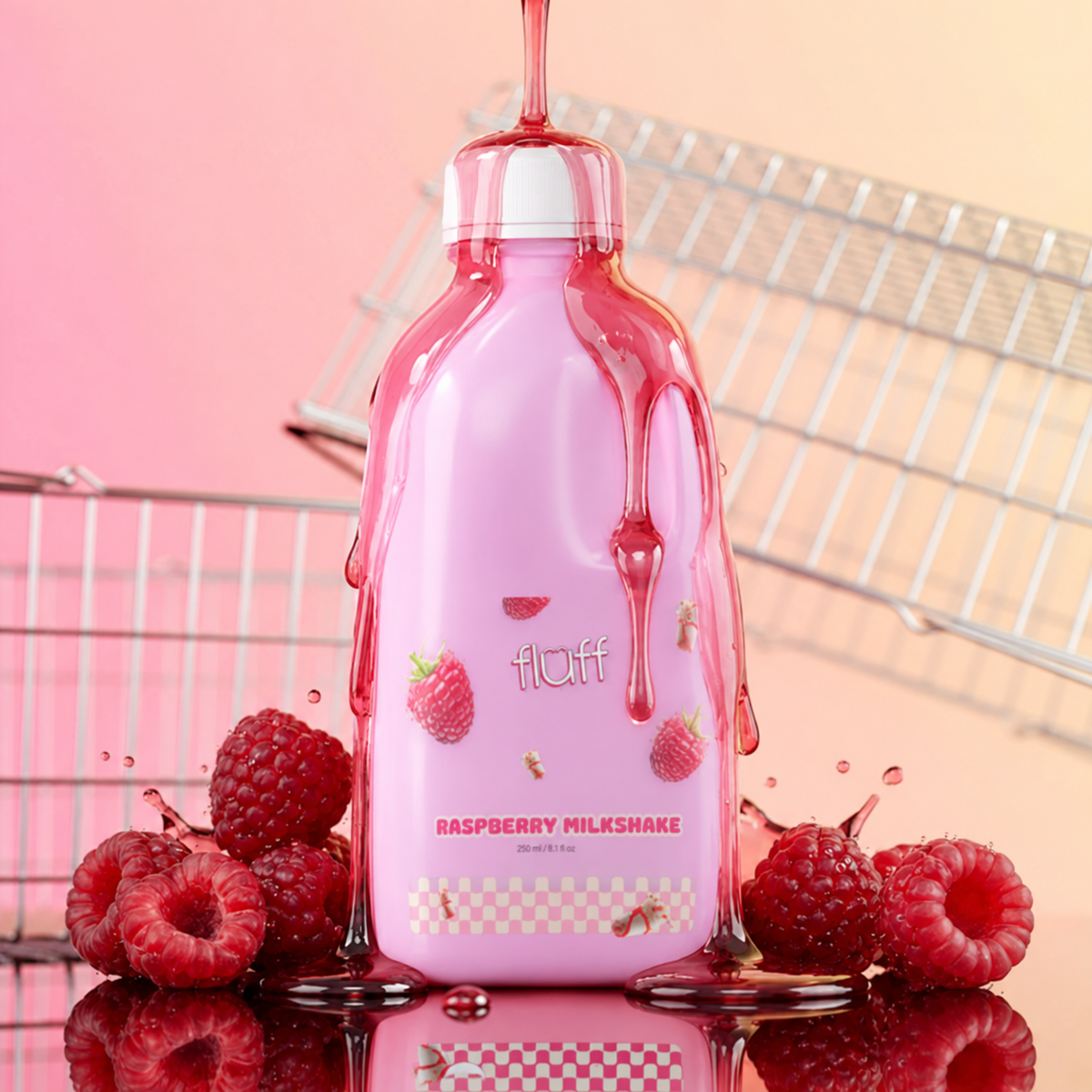 FLUFF dušo želė „Aviečių pieno kokteilis“, 500 ml