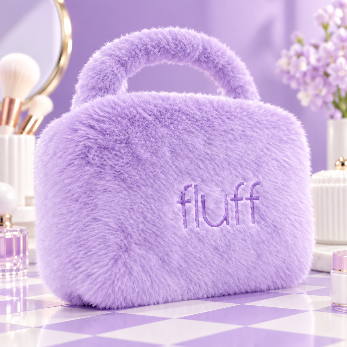 FLUFF didelė violetinė kosmetinė su rankenėle