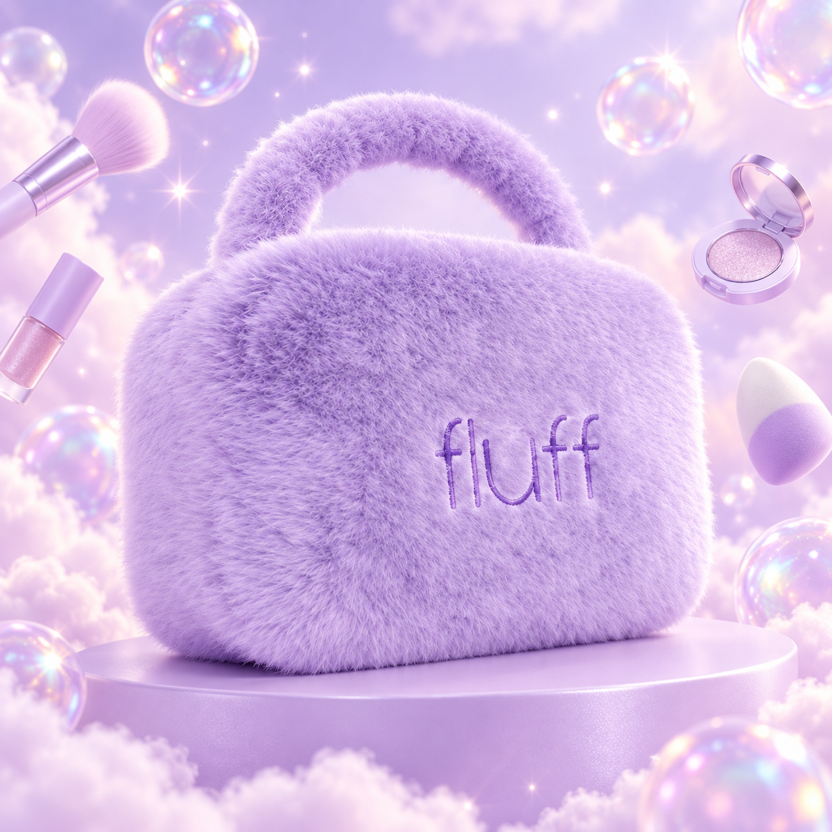 FLUFF didelė violetinė kosmetinė su rankenėle