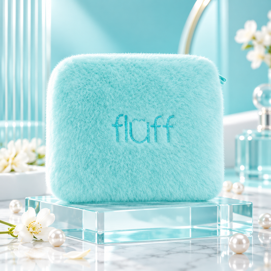 FLUFF žydra  pūkuota kosmetinė M