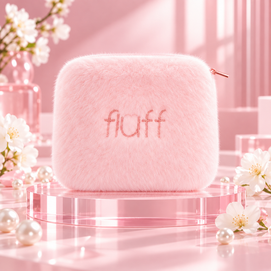 FLUFF rožinė  pūkuota kosmetinė M
