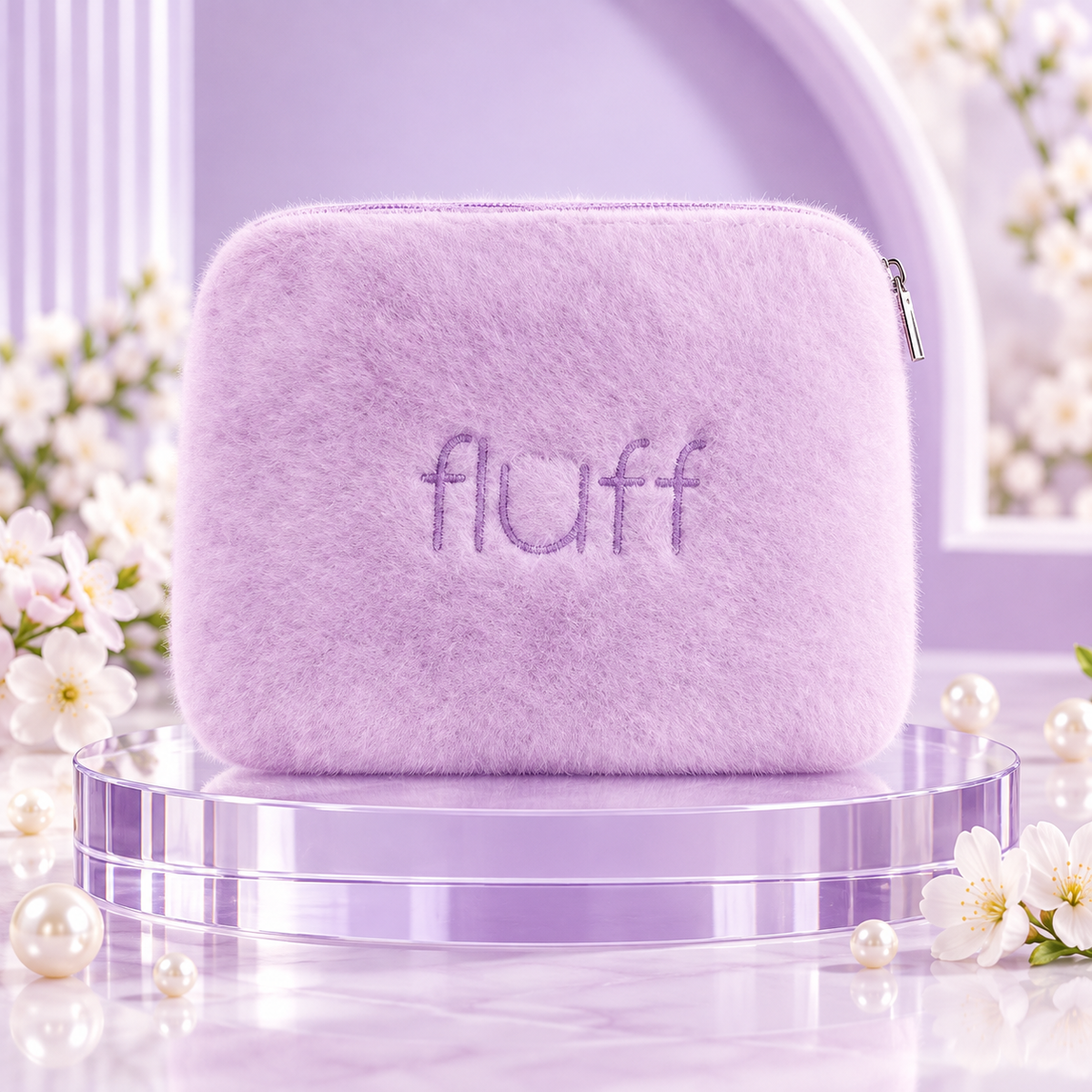 FLUFF  violetinė pūkuota kosmetinė M
