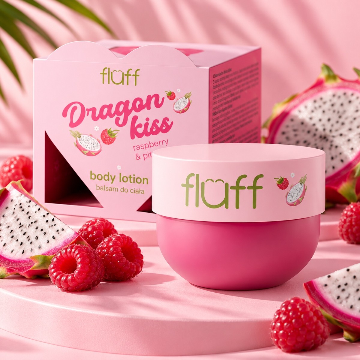FLUFF - "DRAGON KISS" kūno losjonas su avietėmis ir pitaja 150ml.