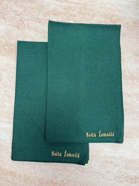 Lininis virtuvinis rankšluostis, žalios spalvos. . Dydis 30x50.
