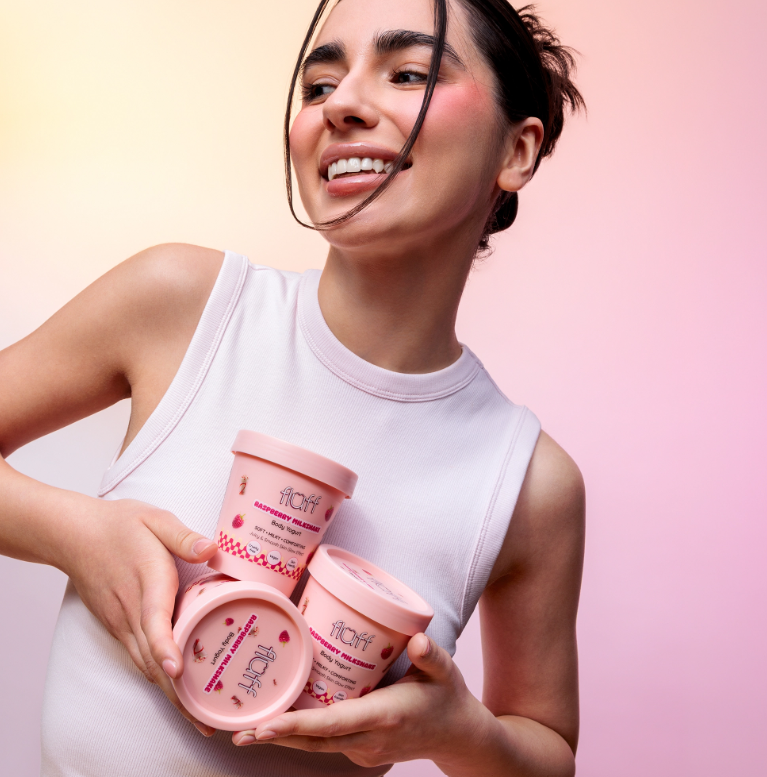 FLUFF kūno jogurtas „Aviečių pieno kokteilis“ – 180 ml