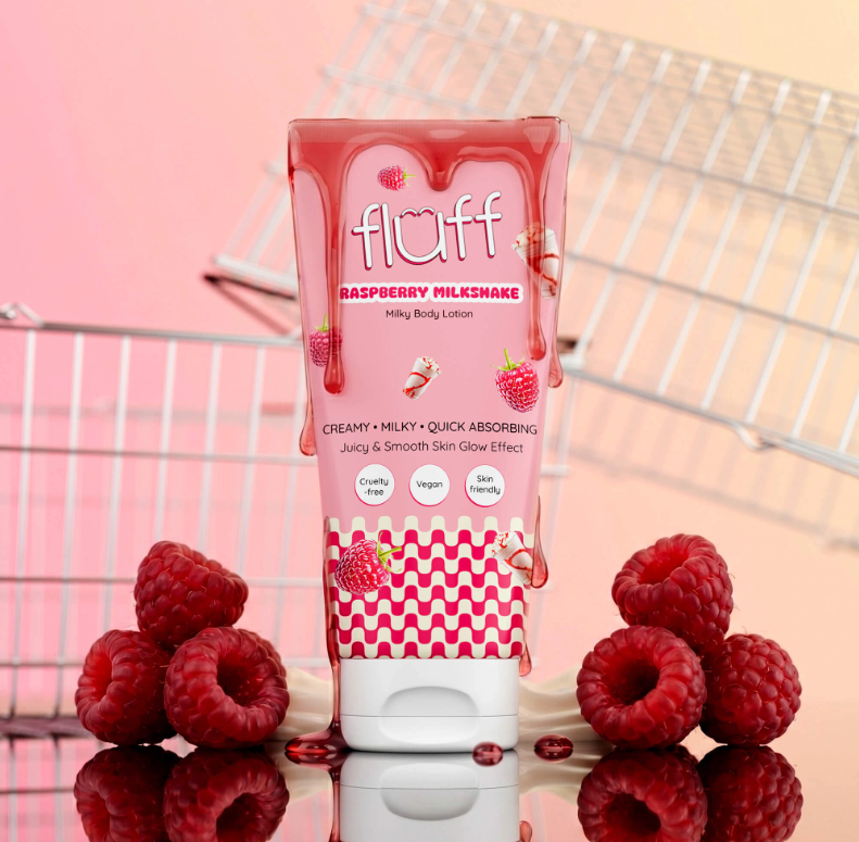 FLUFF kūno losjonas „Aviečių pieno kokteilis“ – 150 ml
