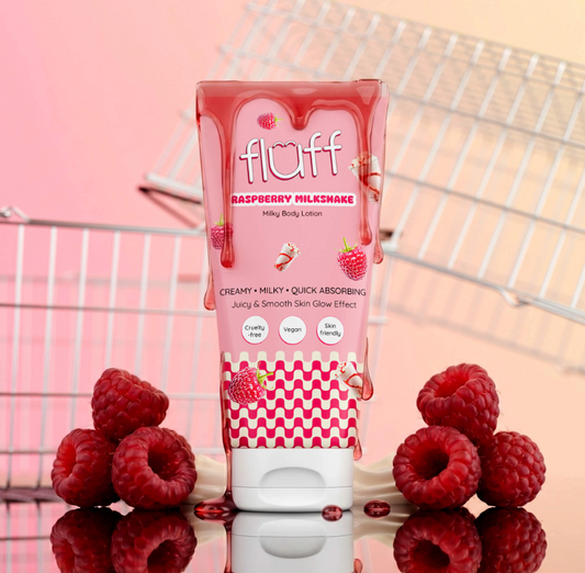 FLUFF kūno losjonas „Aviečių pieno kokteilis“ – 150 ml