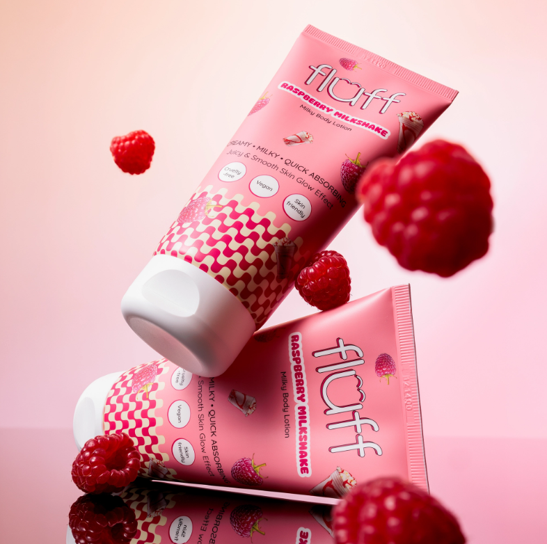 FLUFF kūno losjonas „Aviečių pieno kokteilis“ – 150 ml