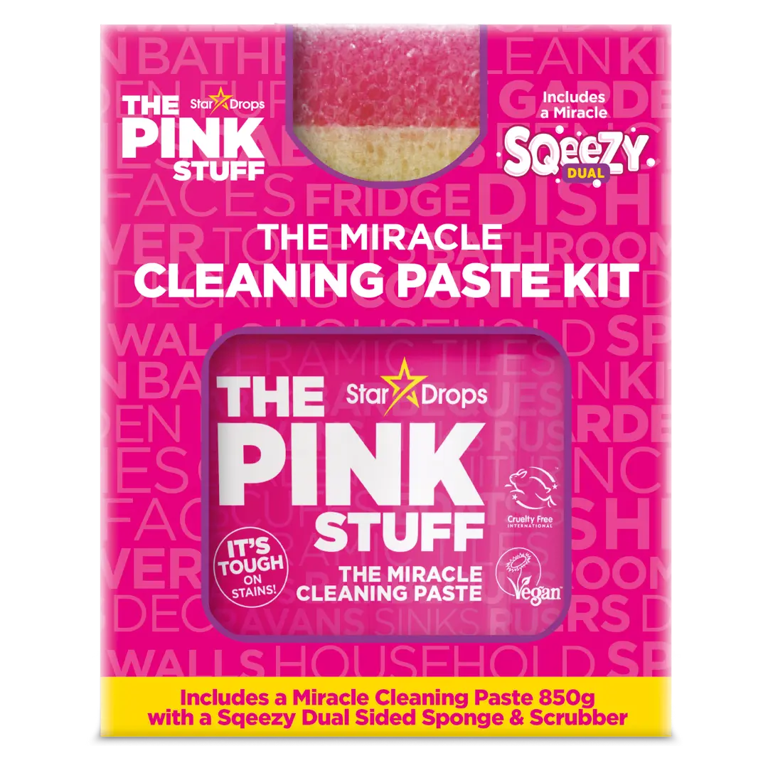 THE PINK STUFF valymo pasta 850g ir Squeezy dvipusė valymo kempinėlė