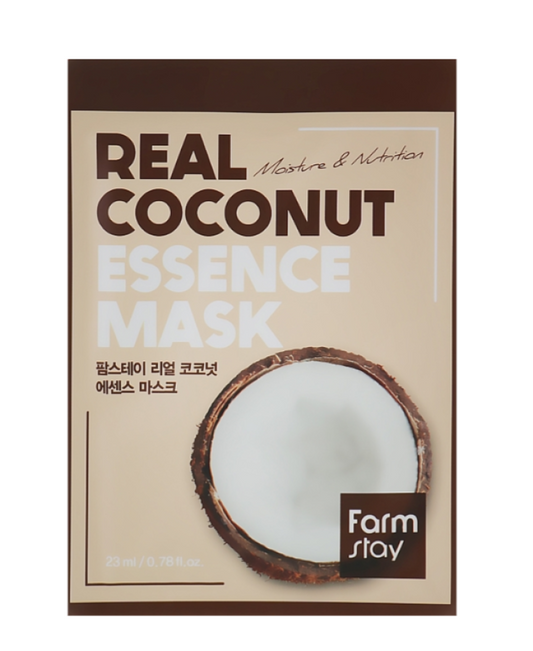 „FarmStay Real Coconut Essence Mask“ lakštinė veido kaukė su kokosų ekstraktu.