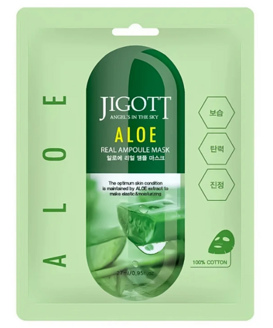Jigott Aloe Real Ampoule Mask- drėkinamoji lakštinė veido kaukė