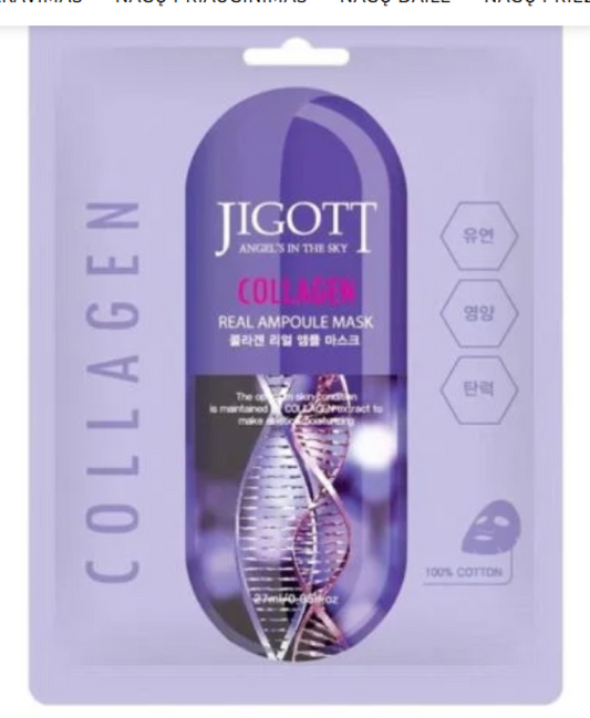 Jigott Collagen Real Ampoule veido kaukė su kolagenu, 27 ml
