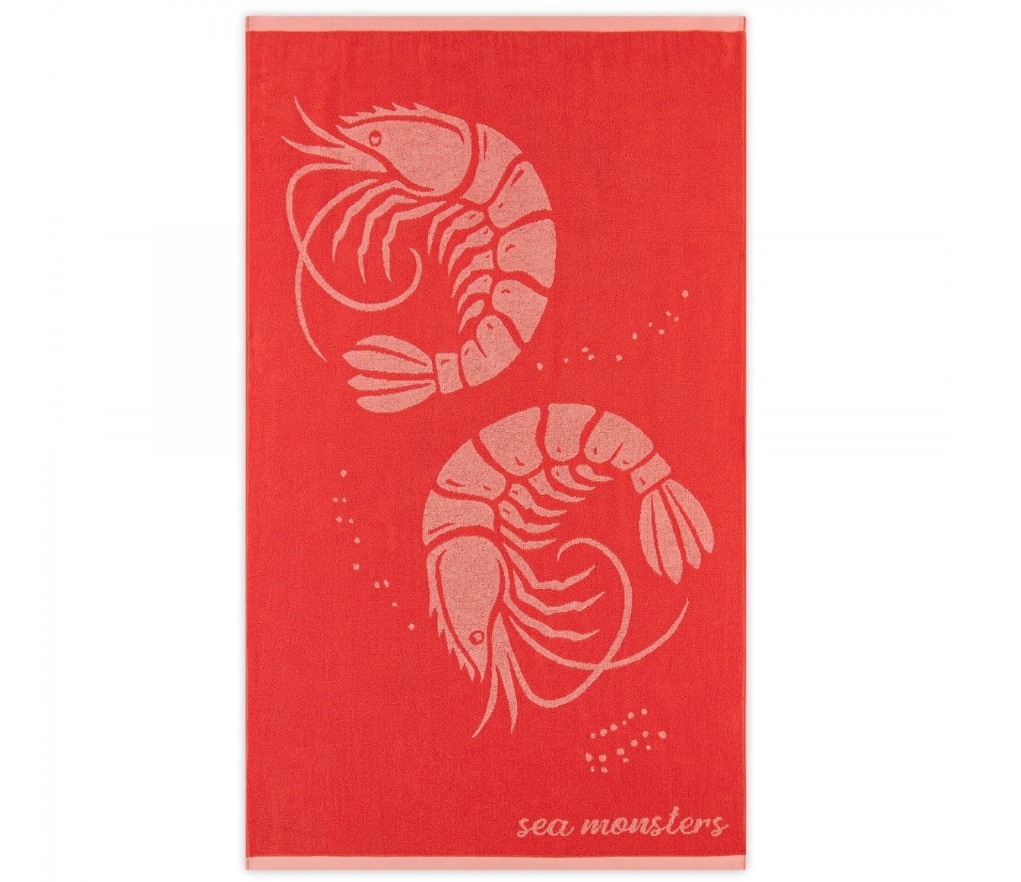 "Seafood" koralų spalvos rankšluostis. Dydis 100x160.