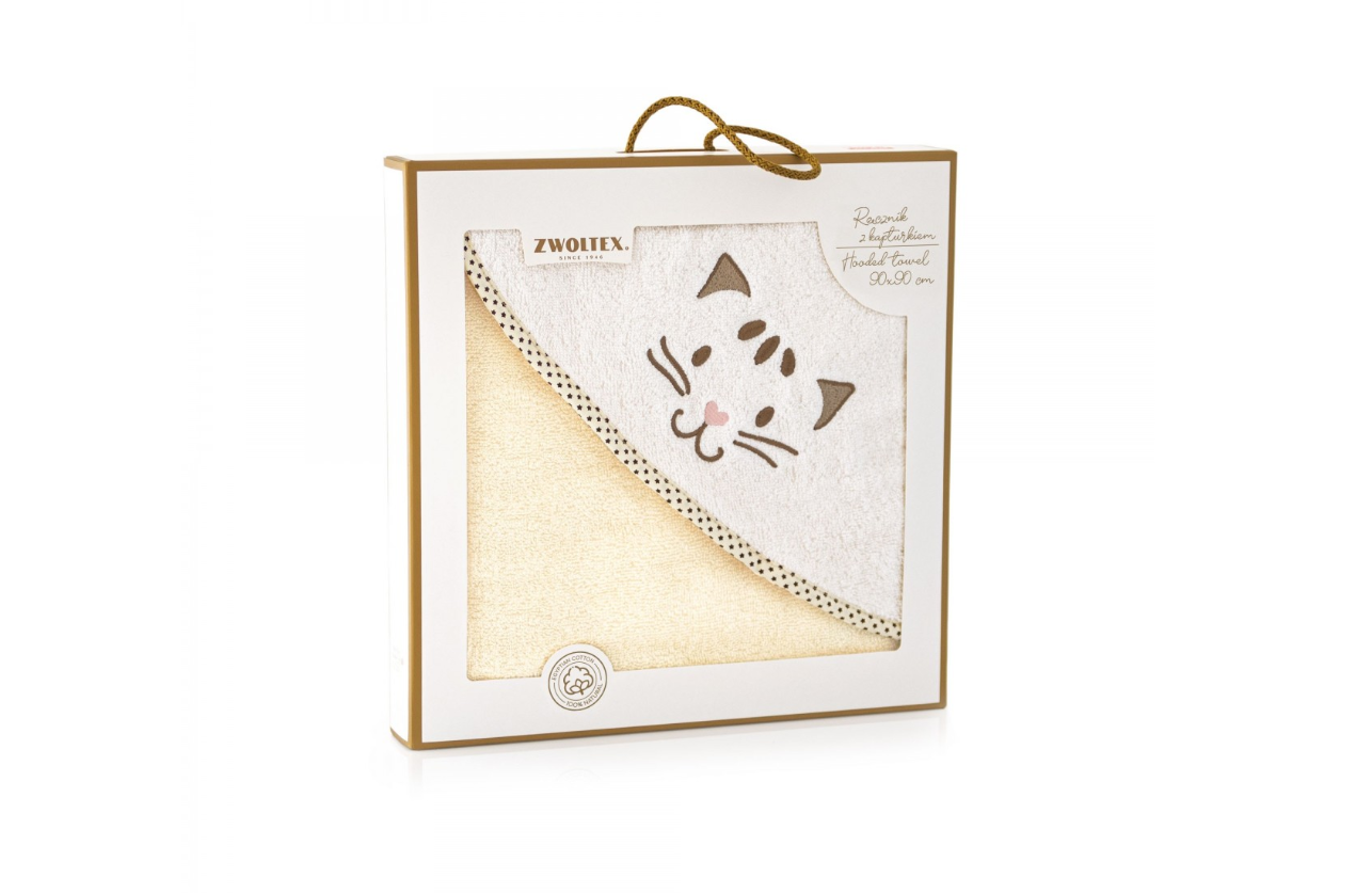 Vaikiškas rankšluostis su gobtuvu "Katinėlis". Dydis 90x90.