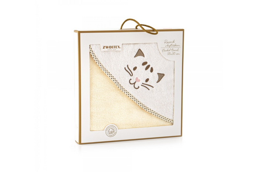 Vaikiškas rankšluostis su gobtuvu "Katinėlis". Dydis 90x90.