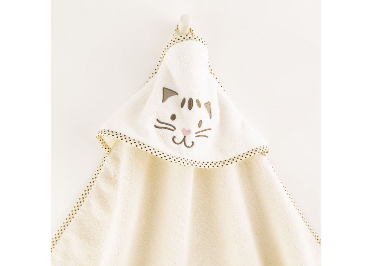 Vaikiškas rankšluostis su gobtuvu "Katinėlis". Dydis 90x90.