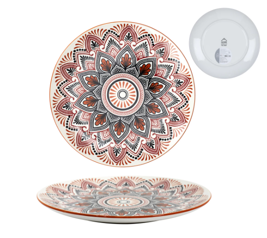 Mandalos lėkštė 26cm su oranžinės-raudonos spalvos raštais