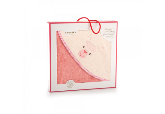 Vaikiškas rankšluostis "Lama" su gobtuvu. Dydis 90x90.