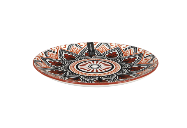 Mandalos lėkštė su oranžinės-raudonos spalvos raštais
