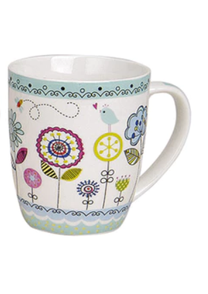 Porcelianinis puodelis su gėlių dekoru