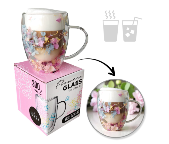 Termostiklas su gėlėmis viduje 300ml (SZK:180)