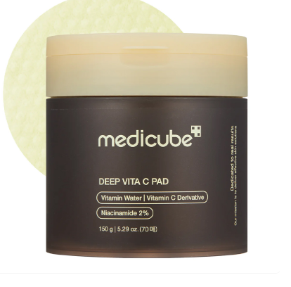 MEDICUBE Deep Vita C Pad - giliai drėkinantys veido padeliai su hialiuronu ir vitaminu C 70 vnt/150g.
