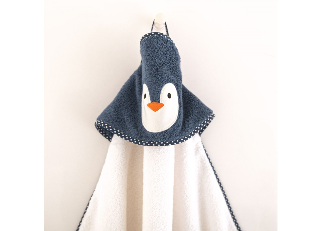 Vaikiškas rankšluostis "Pingvinas", su gobtuvu. Dydis 90x90.