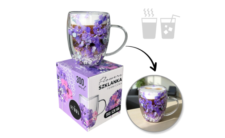 Termostiklas su gėlėmis viduje 300ml (SZK:166).