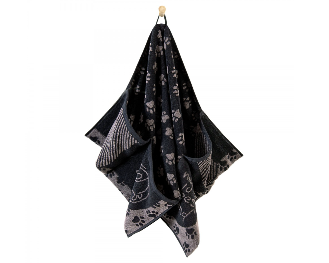 BEST FRIEND naminių gyvūnėlių rankšluostis, juodai pilkas. Dydis 50x100.