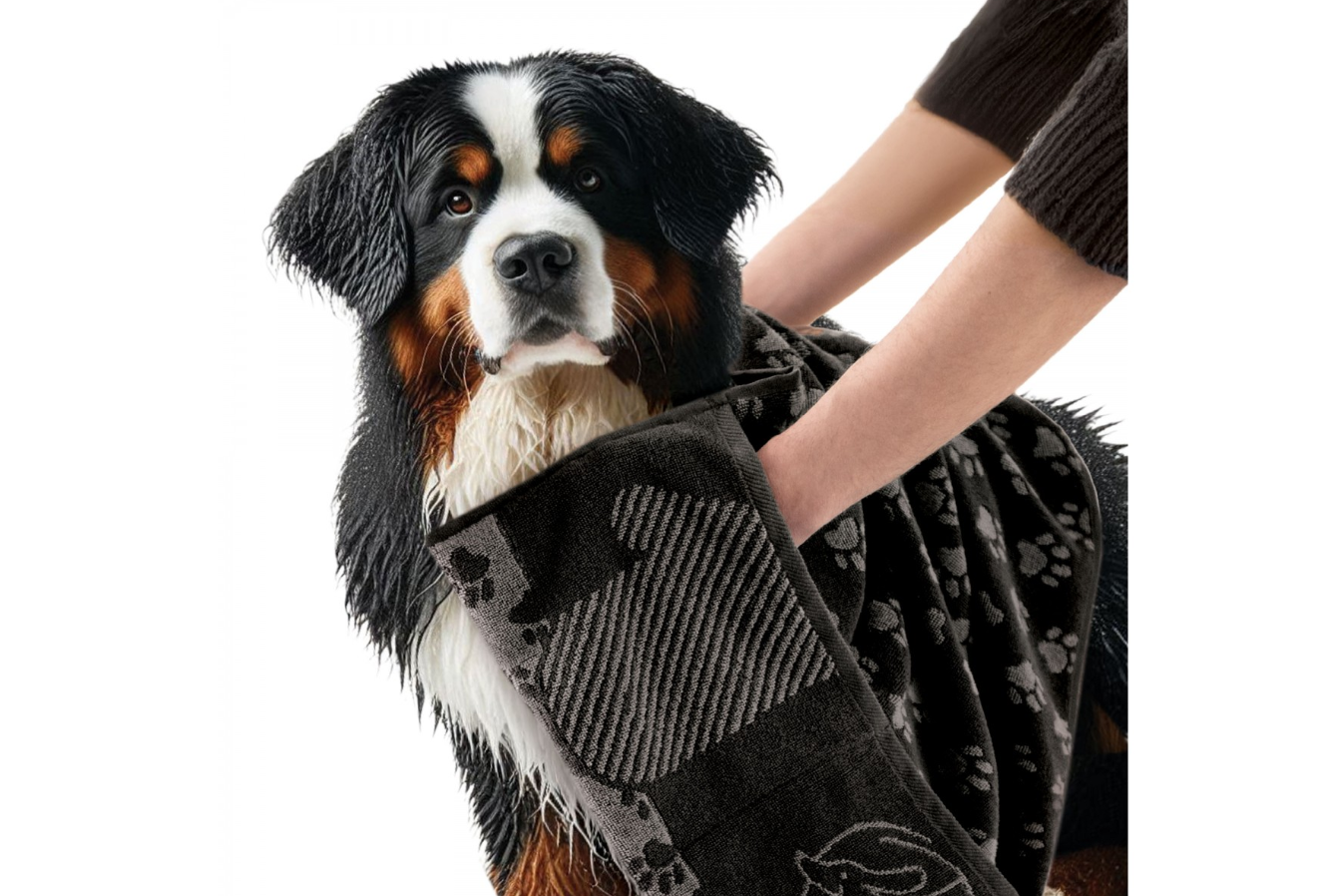 BEST FRIEND naminių gyvūnėlių rankšluostis, juodai pilkas. Dydis 50x100.