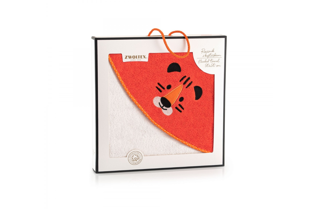 Vaikiškas rankšluostis "Tigriukas", su gobtuvu. Dydis 90x90.