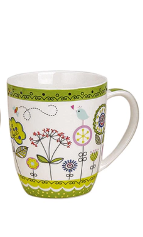 Porcelianinis puodelis su gėlių dekoru