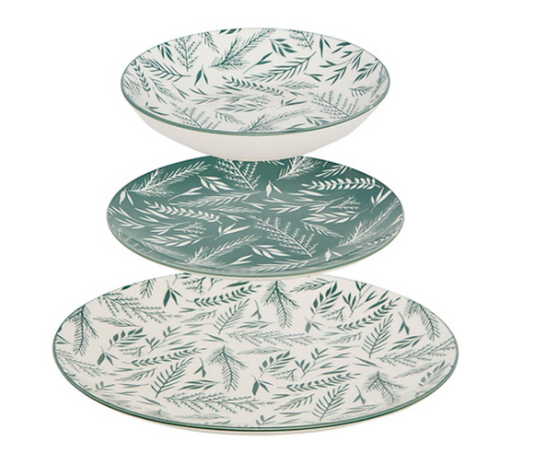 12 porcelianinių žalių lėkščių servizas